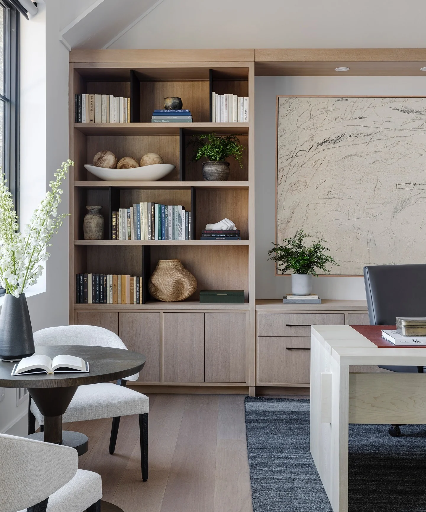 15. Architectural Neutrals with Artistic Flair (Earth Tones Office Ideas)