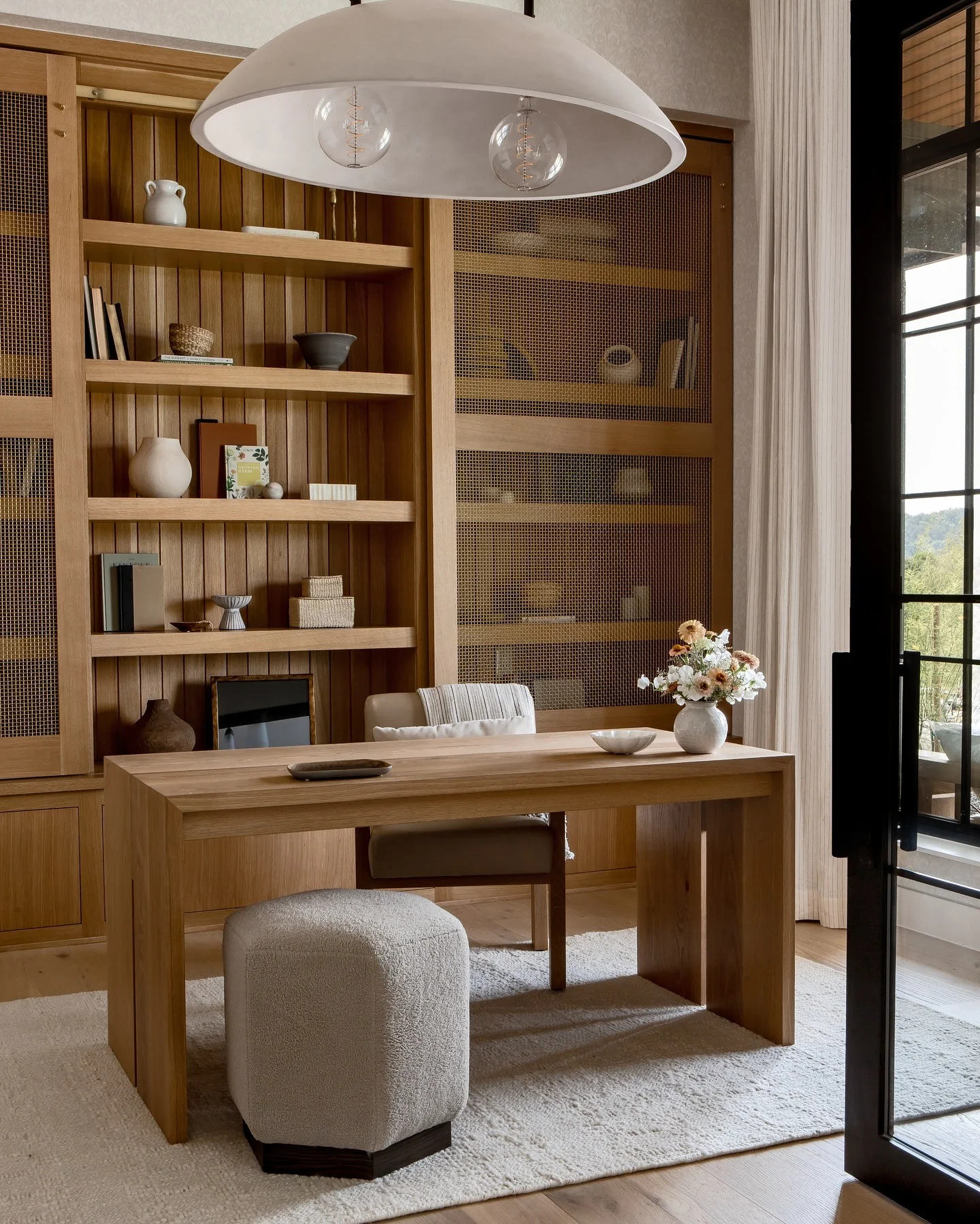 18. Warm Oak Minimalism with Textural Balance (Earth Tones Office Ideas)