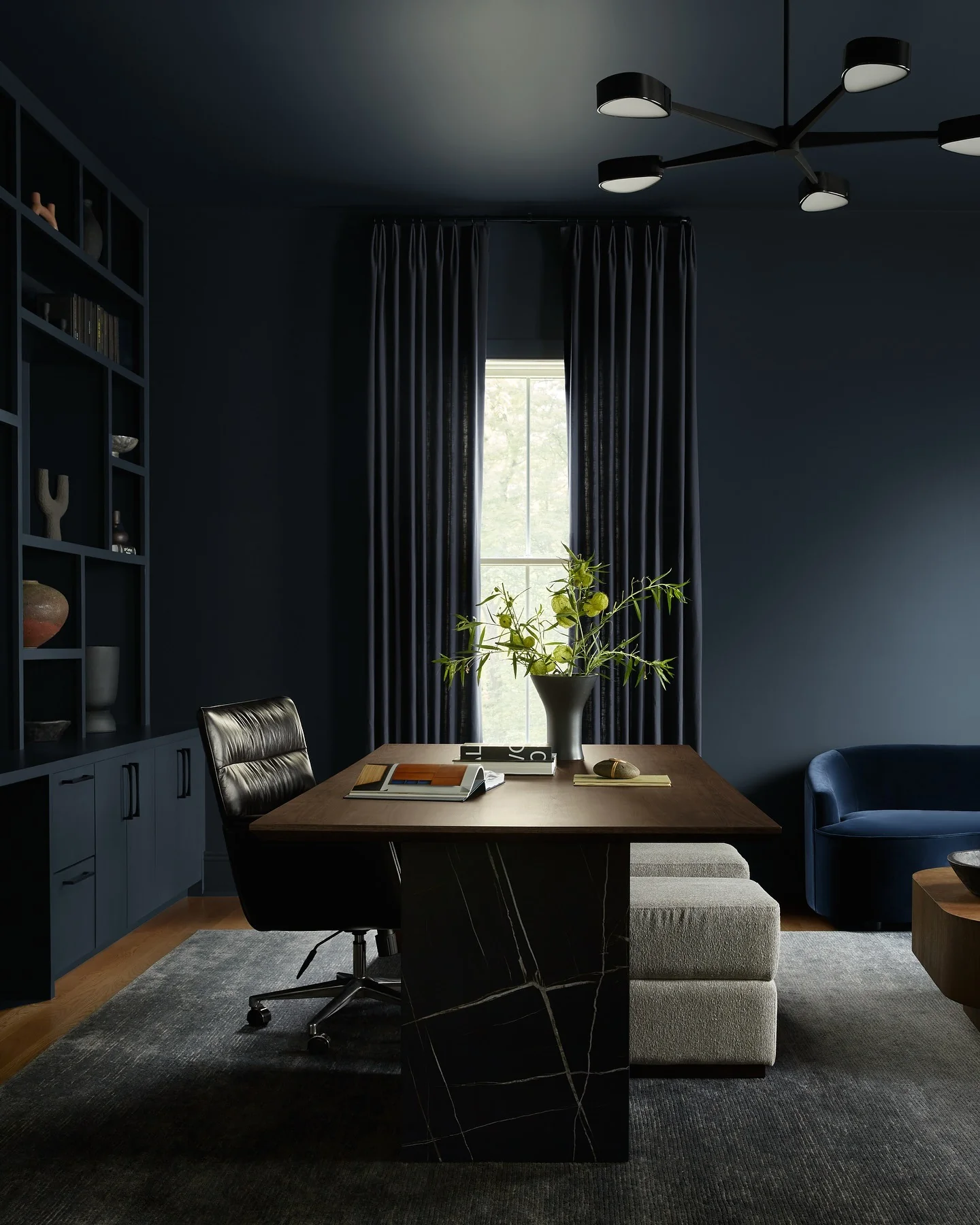 20. Moody Monochrome with Natural Contrast (Earth Tones Office Ideas)