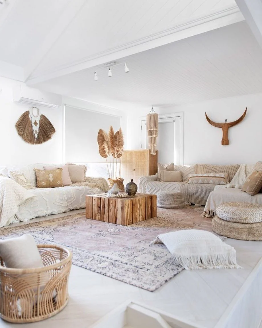 7. Minimal Boho in Soft Whites and Beiges (Boho Living Room Ideas)