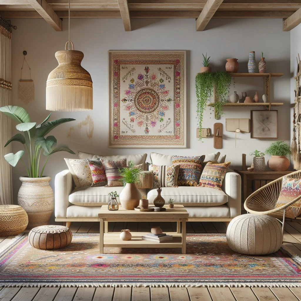 6. Bohemian Oasis with Global Flair (Boho Living Room Ideas)