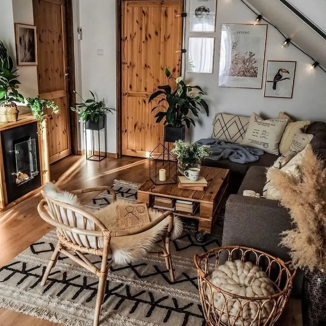 11. Warm Rustic Boho with Natural Wood Accents (Boho Living Room Ideas)