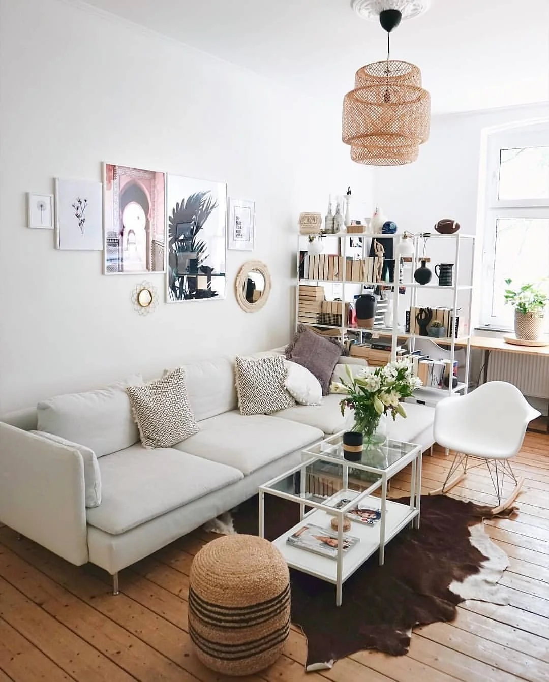 12. Scandi-Boho Harmony in Crisp Neutrals (Boho Living Room Ideas)