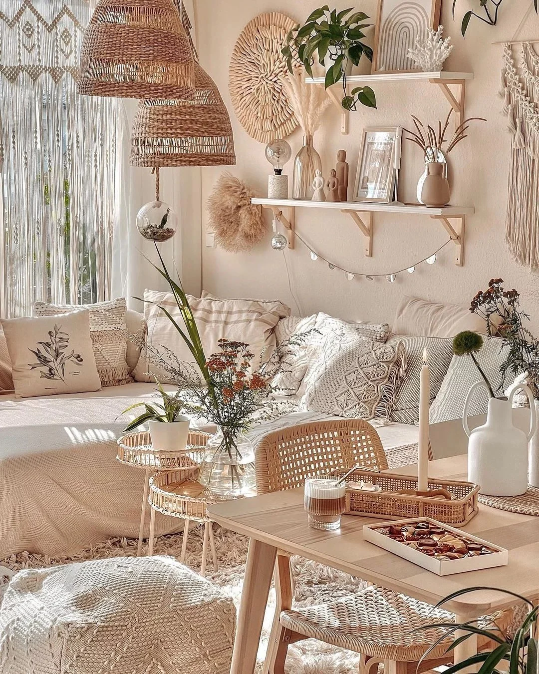 13. Sunlit Soft Boho with Delicate Details (Boho Living Room Ideas)