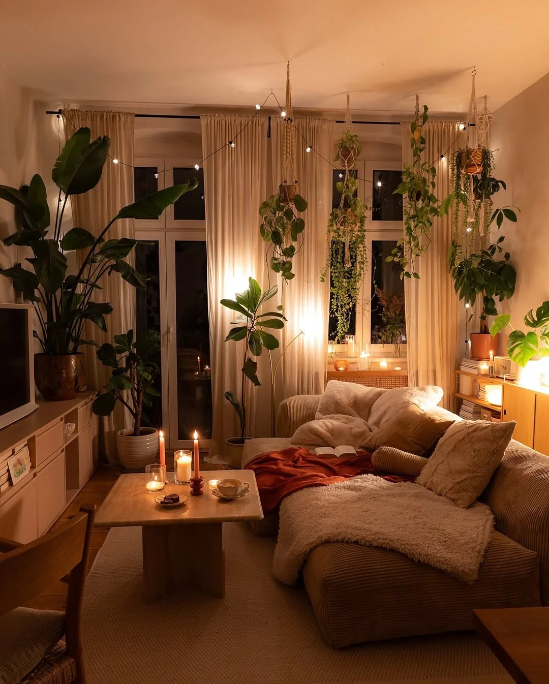 16. Evening Glow in a Boho Jungle Lounge (Boho Living Room Ideas)
