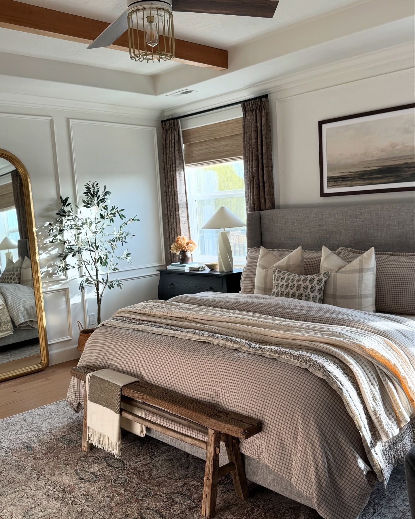 21. Earthy Layers with Modern Farmhouse Charm (Sunroom Bedroom Ideas)