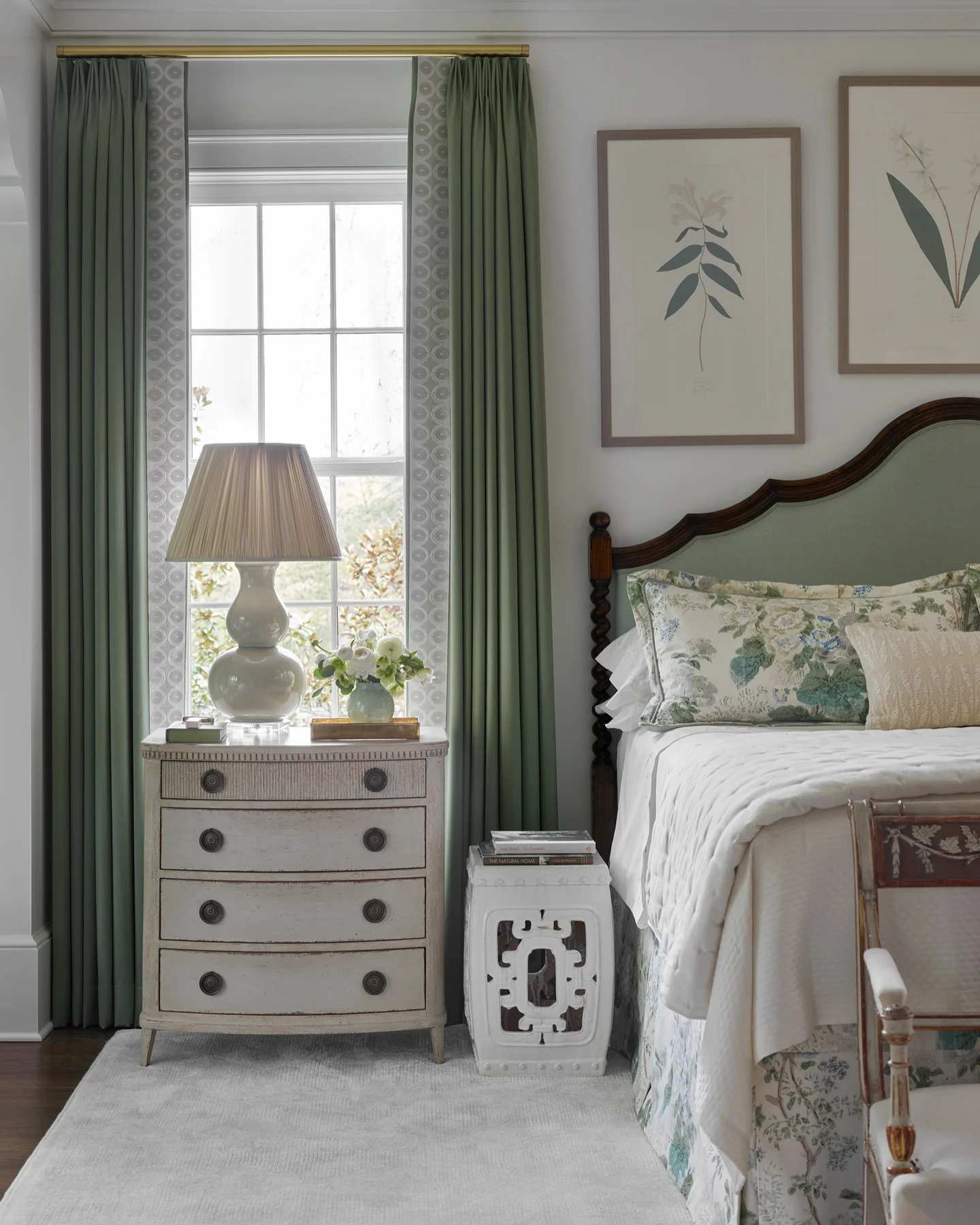 16. Botanical Green Charm with Antique Flair (Sunroom Bedroom Ideas)