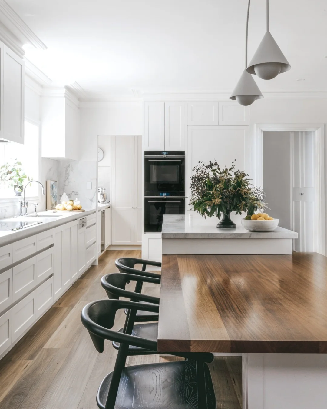 6. Classic White Kitchen with Rich Wood Counter Detailing (Modern Kitchen Ideas)