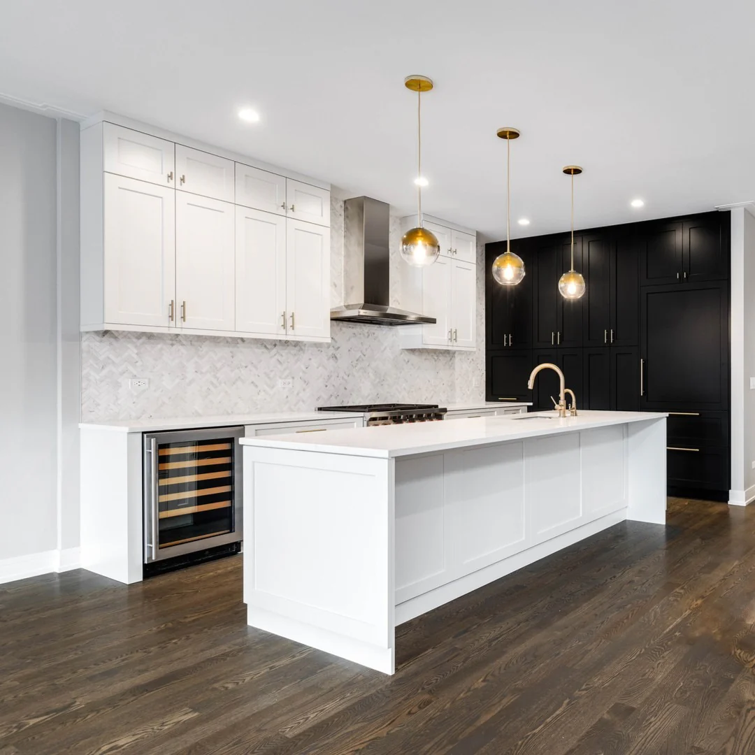 16. High-Contrast Transitional Kitchen in Black and White (Modern Kitchen Ideas)