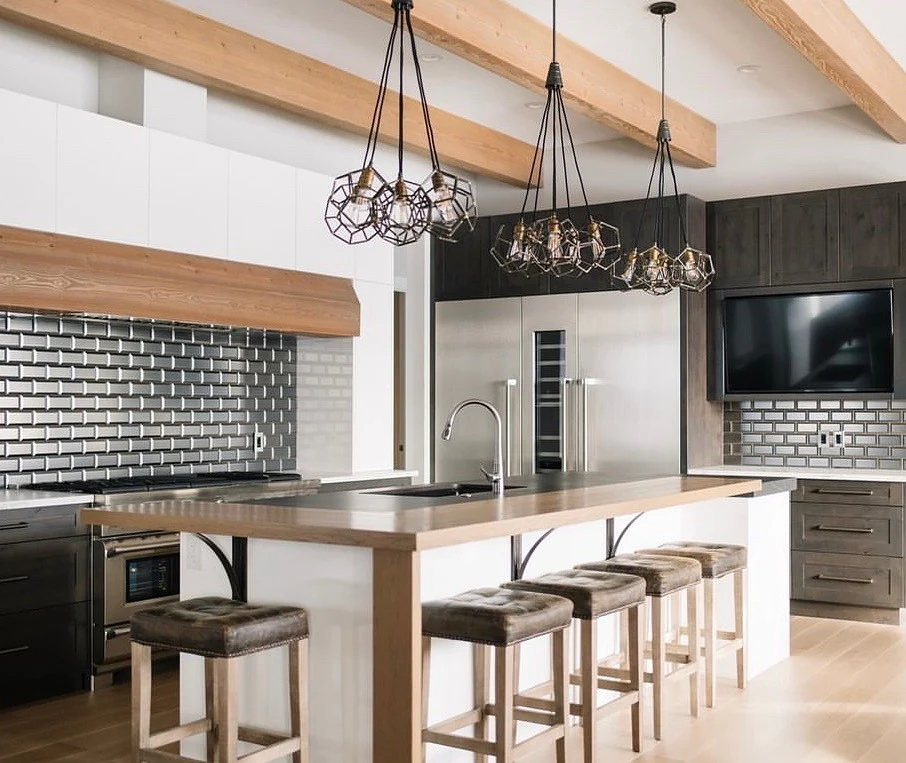 18. Rustic Industrial Kitchen with Statement Lighting (Modern Kitchen Ideas)