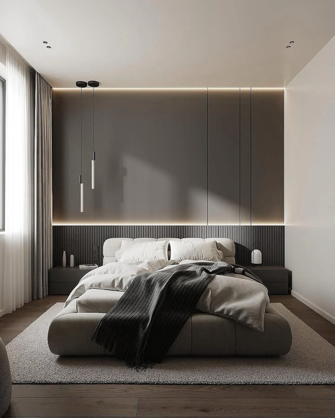 3. Minimalist Shadows in Monochrome Gray (Moody Bedroom Ideas)