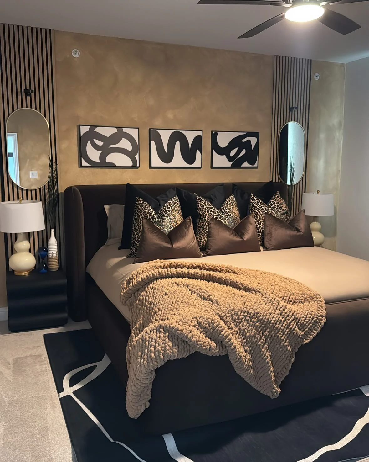 15. Modern Glam with Leopard and Bronze (Moody Bedroom Ideas)