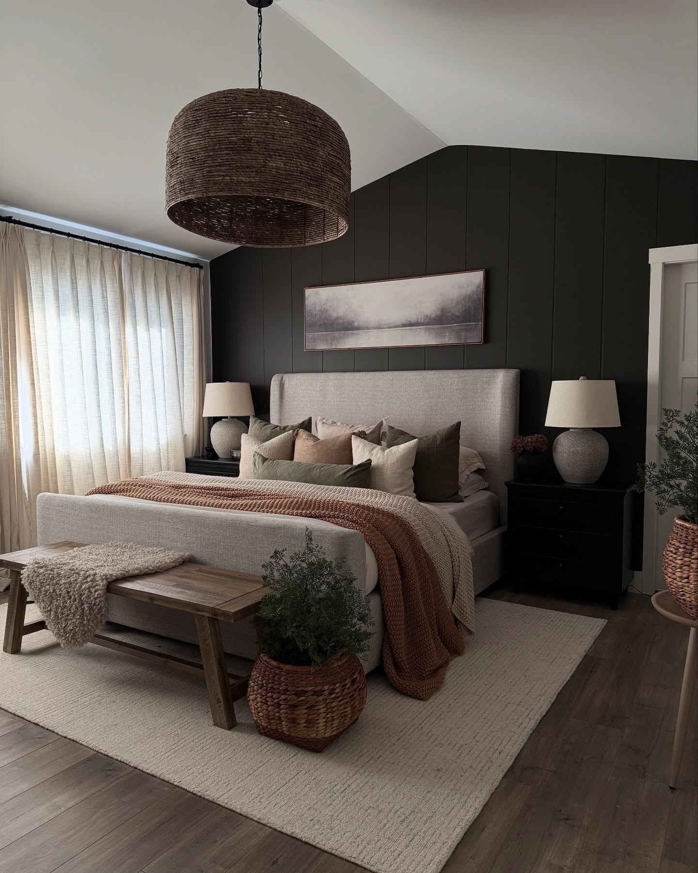22. Rustic Retreat with Woven Accents (Moody Bedroom Ideas)