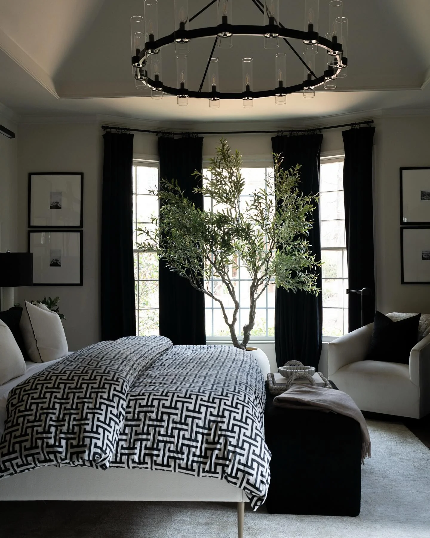 16. Monochrome Contrast with Natural Accents (Moody Bedroom Ideas)