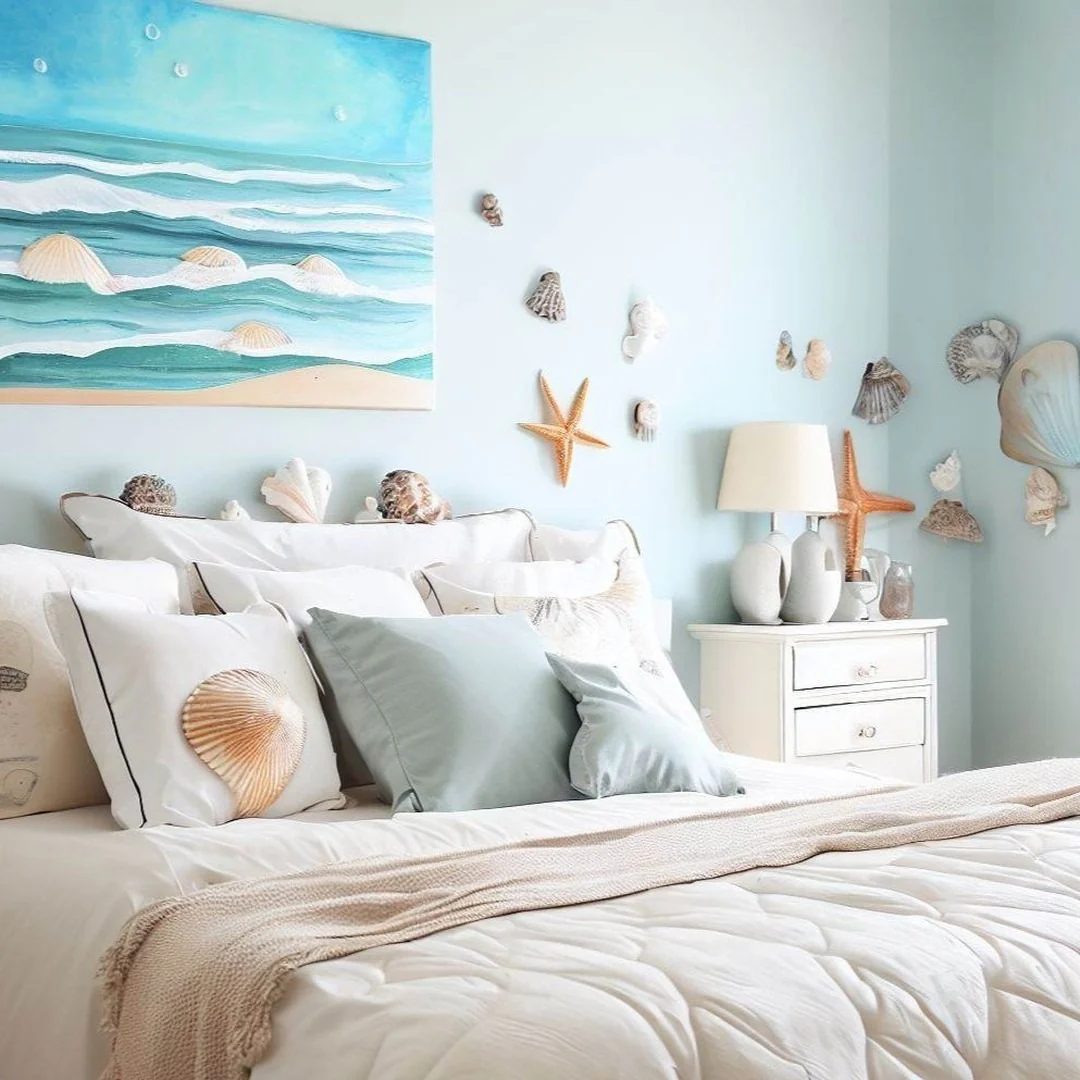 6. Shell-Inspired Coastal Breeze (Serene Bedroom Ideas)