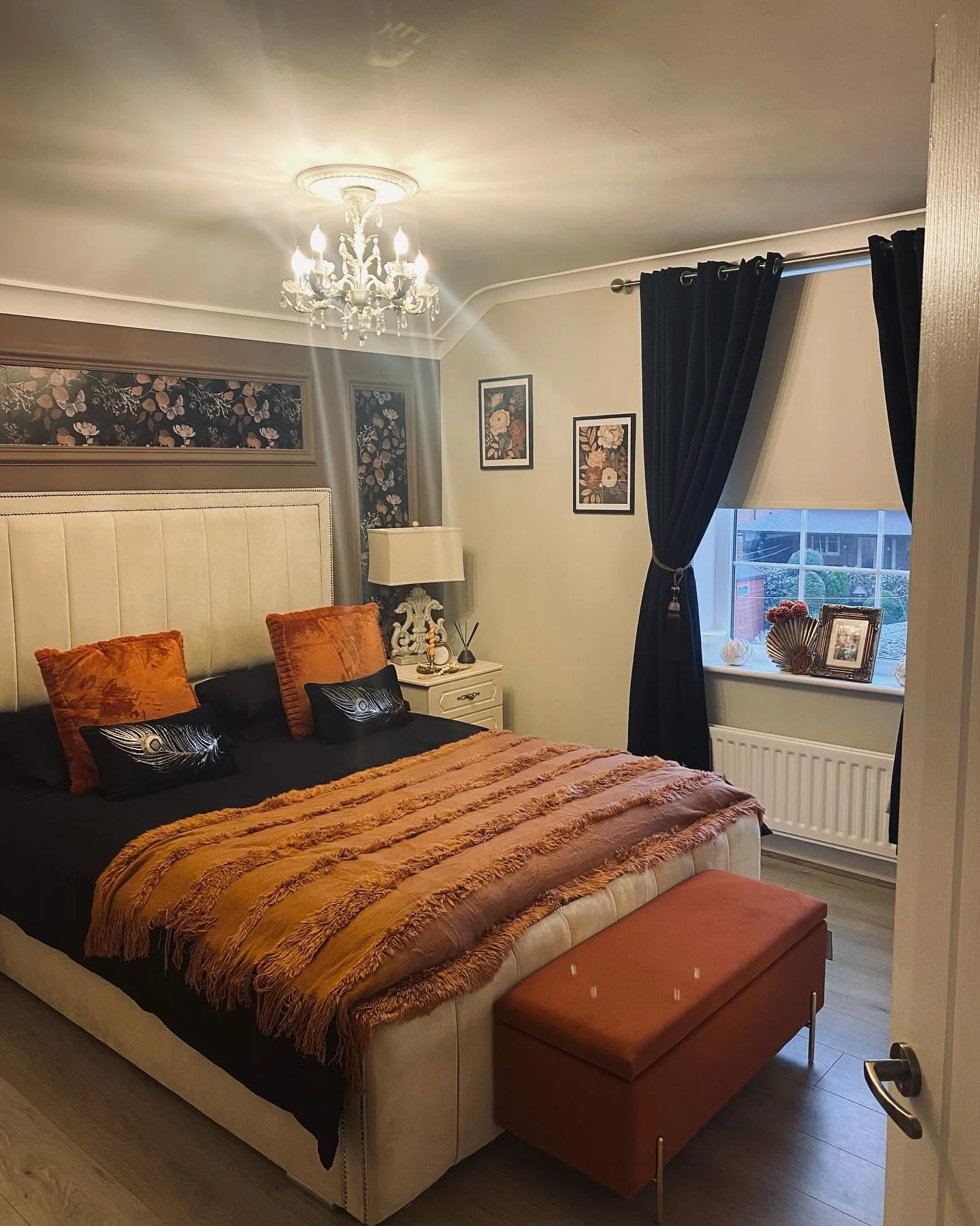 12. Velvet Twilight with Autumn Accents (Serene Bedroom Ideas)