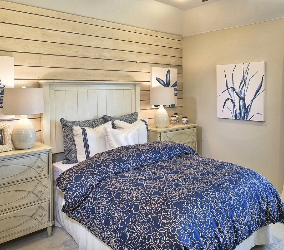 13. Rustic Indigo and Cream Haven (Serene Bedroom Ideas)