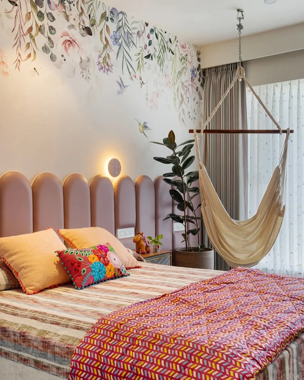 18. Whimsical Garden Mural Retreat (Serene Bedroom Ideas)