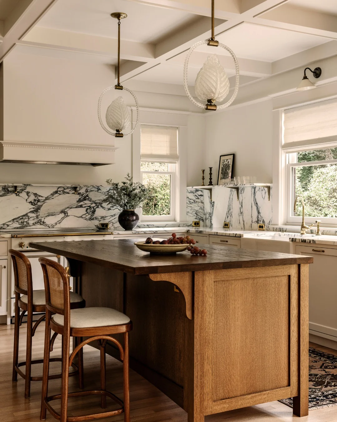 25. Refined Marble Drama with Warm Brown Oak (Brown Kitchen Ideas)