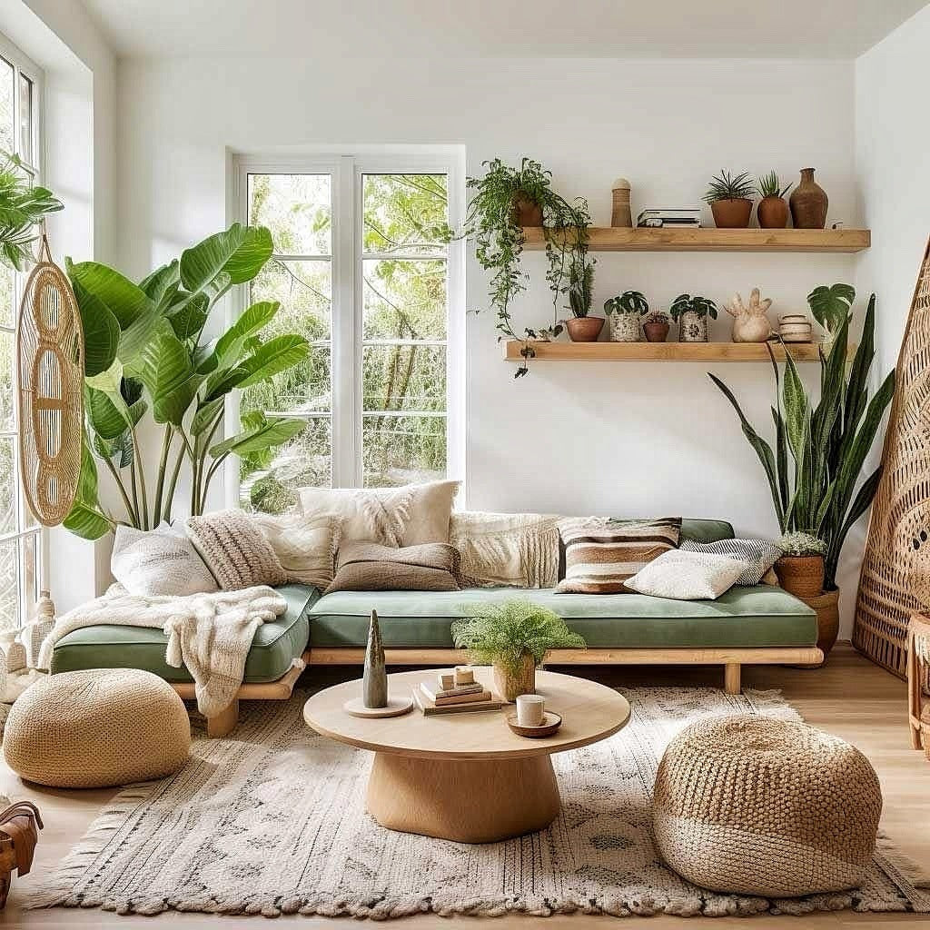 14. Serene Natural Minimalism in Soft Sage and Sand (Earth Tones Living Room Ideas)