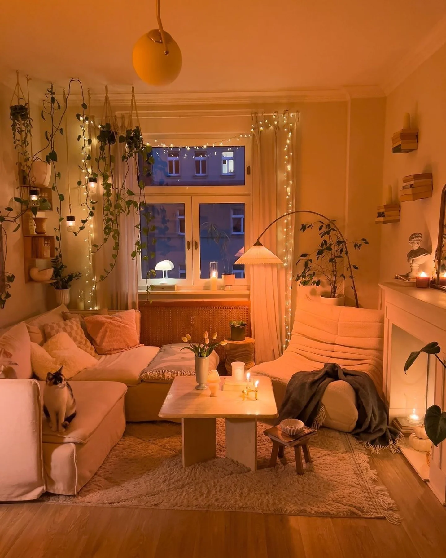 21. Golden Hour Glow with Cozy Neutrals (Earth Tones Living Room Ideas)