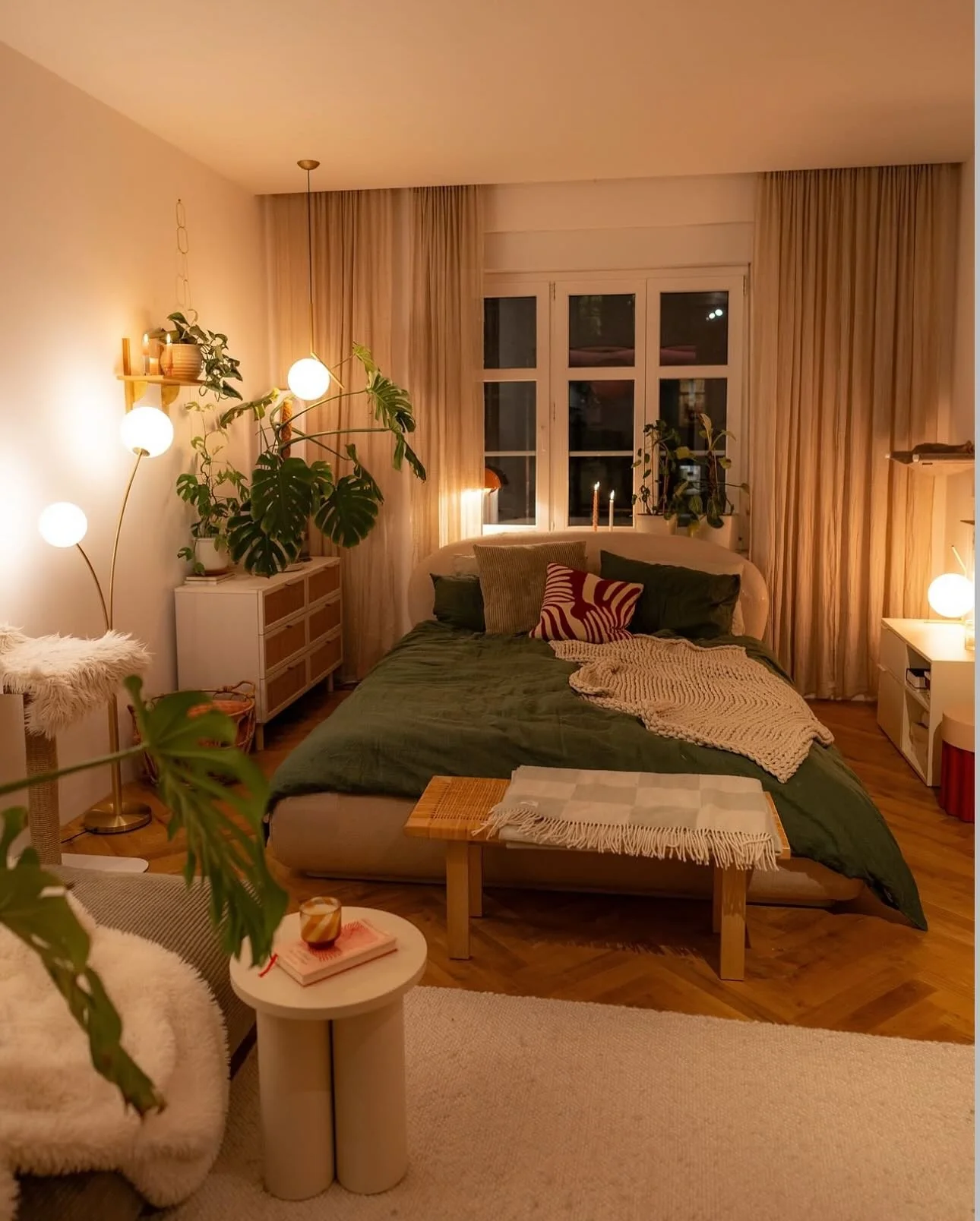 5. Cozy Botanical Glow (Earth Tones Bedroom Ideas)