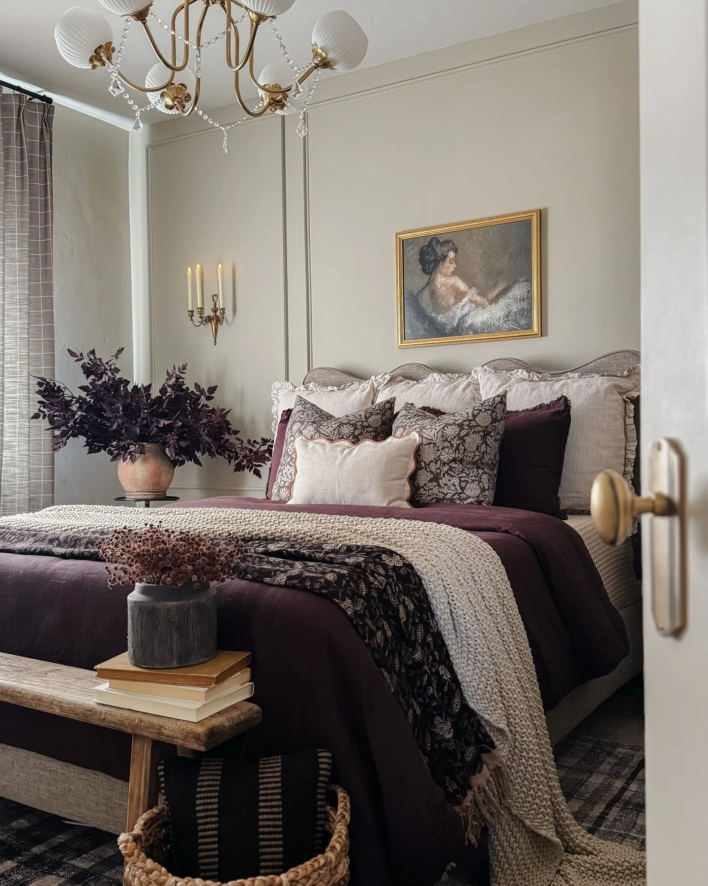 15. Vintage Romance in Plum and Taupe (Earth Tones Bedroom Ideas)