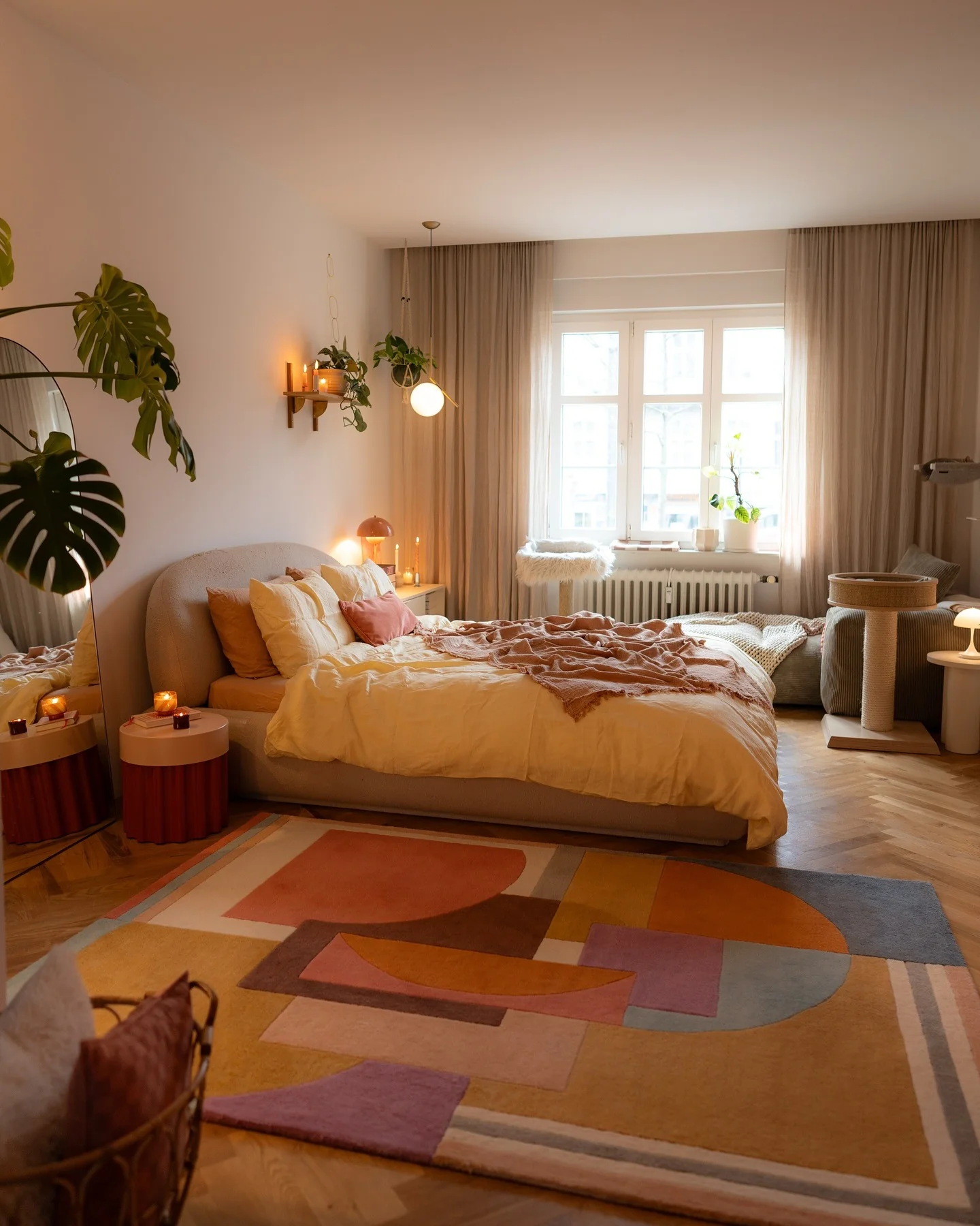 21. Sunset Geometry in Earthy Pastels (Earth Tones Bedroom Ideas)