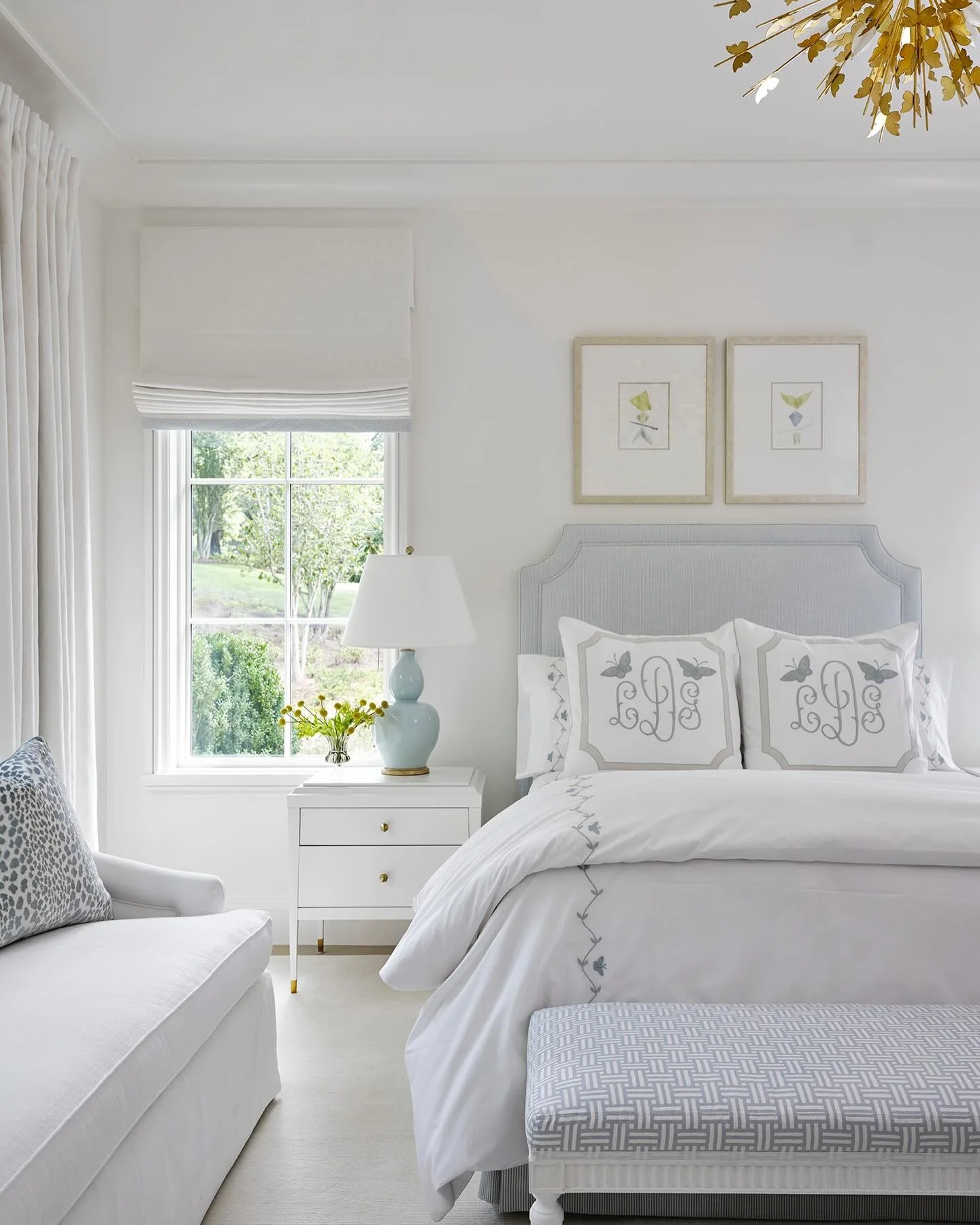 5. Southern Classic with Monogrammed Elegance (White Bedroom Ideas)