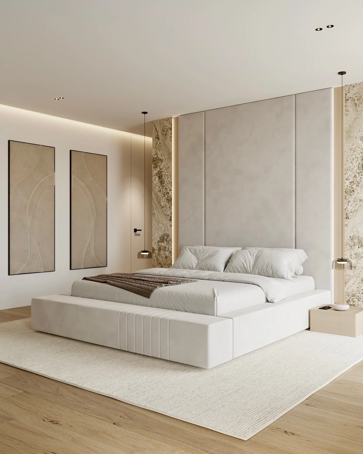 2. Contemporary Luxe with Architectural Flair (White Bedroom Ideas)