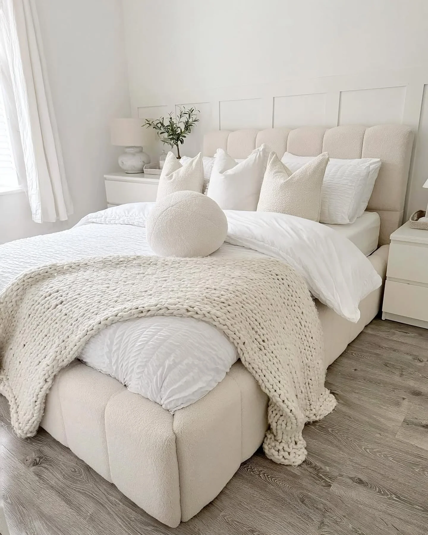 16. Modern Cozy with Layered Whites (White Bedroom Ideas)