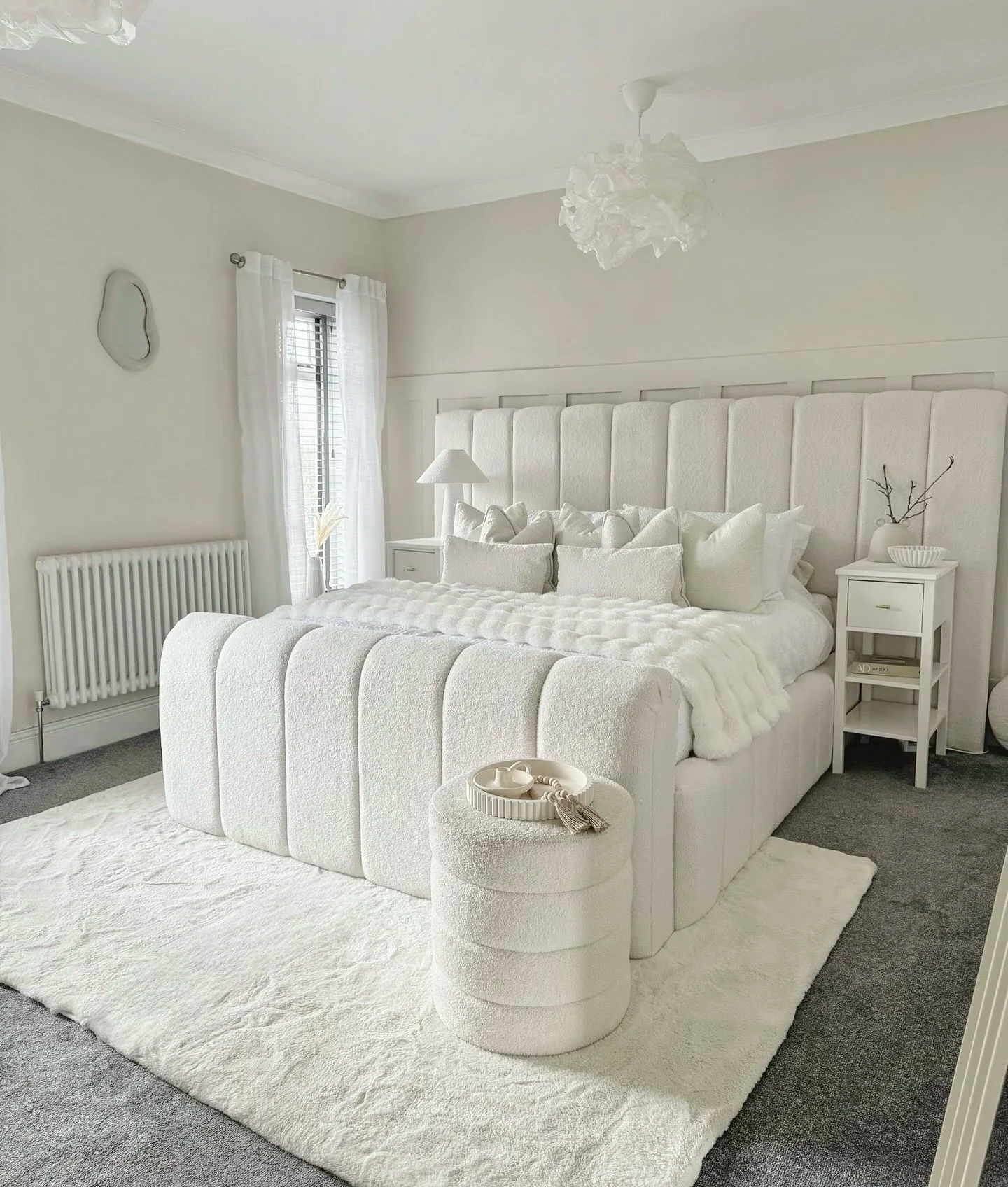 19. Contemporary Couture with Monochrome Layers (White Bedroom Ideas)