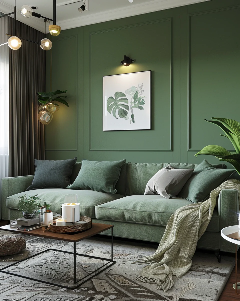 Modern Cozy Scandinavian Green Living Room Interior Design and Decor Ideas
