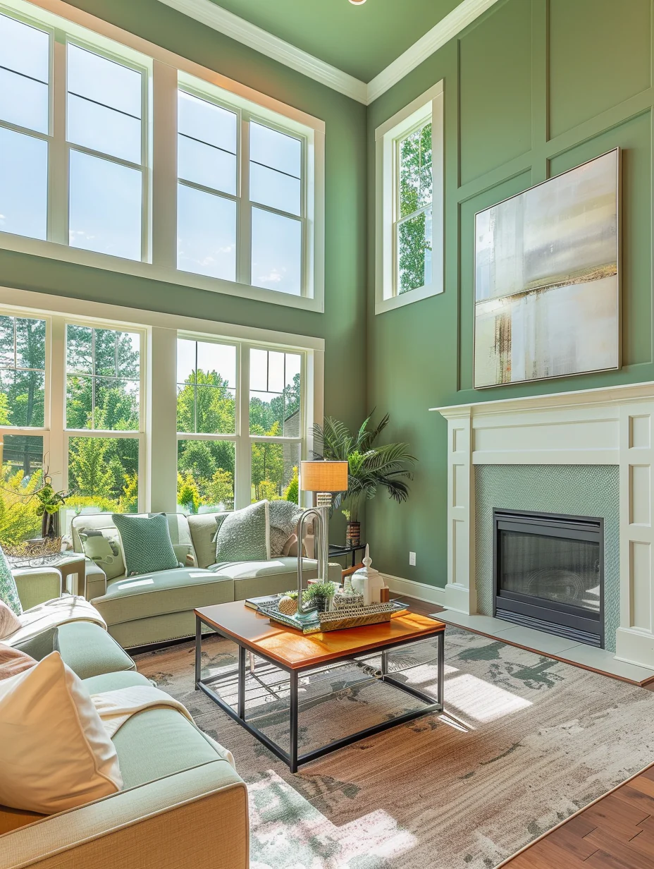 Modern Luxury Sage Green Living Room Interior With Sunglow Design and Decor Ideas