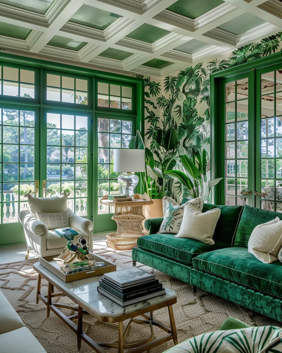 Modern Luxury Vintage Green Living Room Interior At Waterfront Design and Decor Ideas