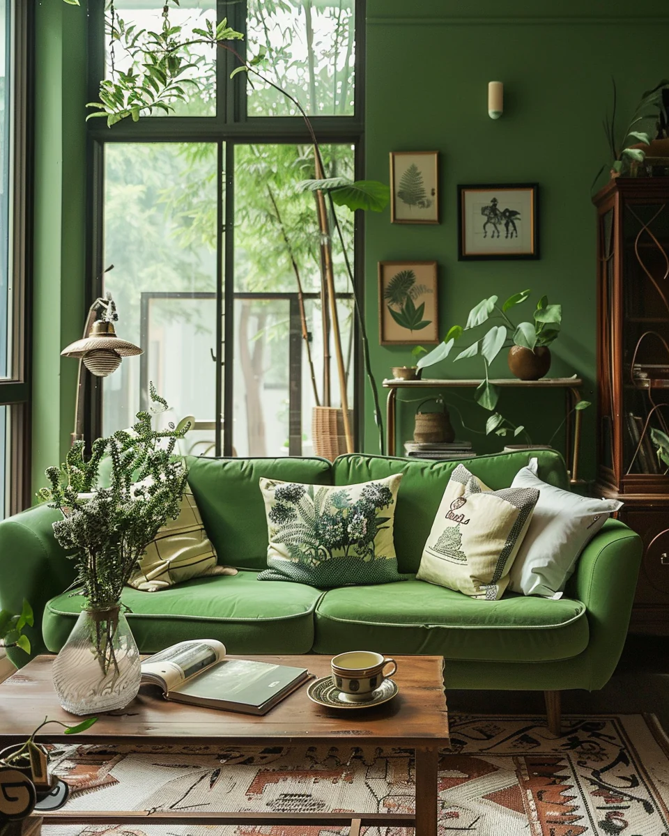 Modern Cozy Small Green Living Room Interior With A View Design and Decor Ideas