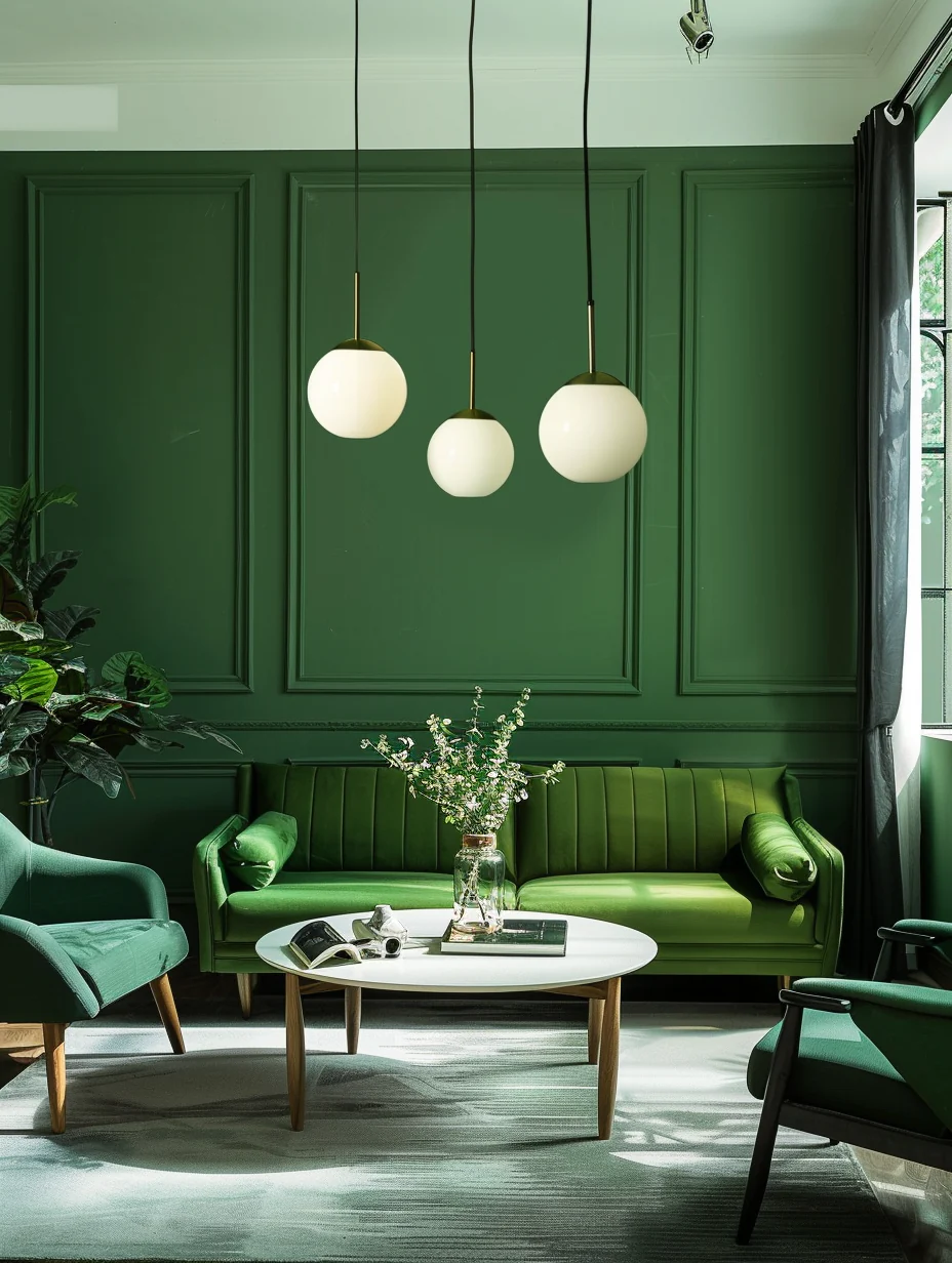 Modern Green Wall In Green Living Room Interior Design and Decor Ideas