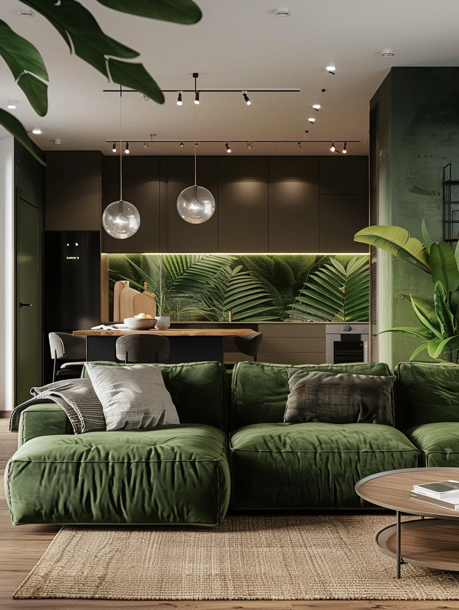 Modern Forest Green Living Room Interior Design and Decor Ideas