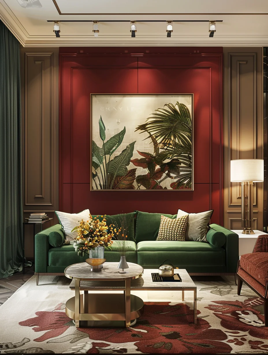 Modern Burgundy And Green Living Room Interior Design and Decor Ideas