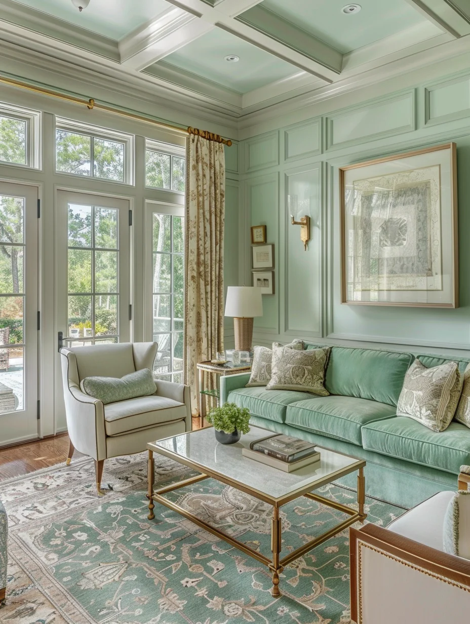 Modern Luxury Seafoam Green Living Room Interior Design and Decor Ideas