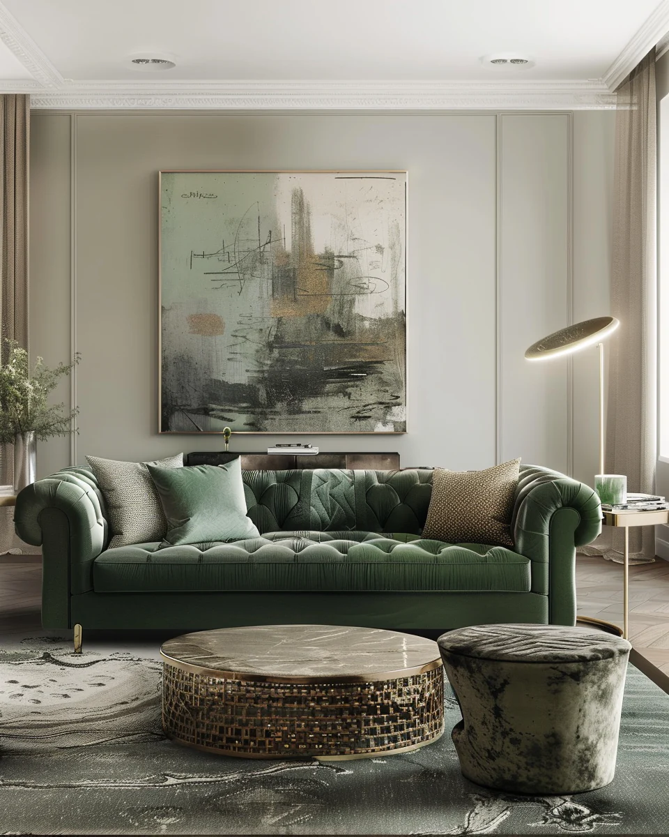 Modern Taupe And Green Living Room Interior Design and Decor Ideas