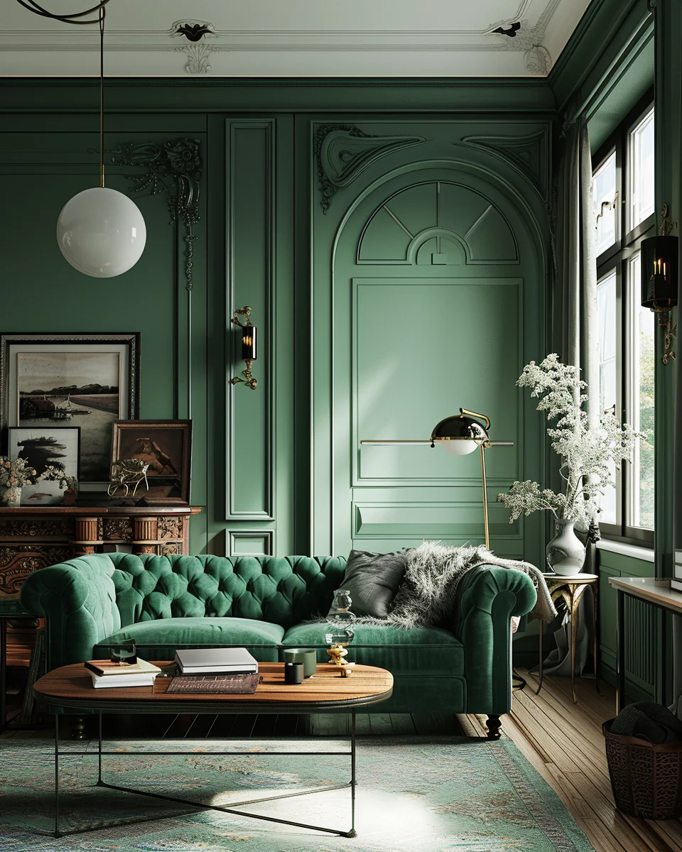 Modern Luxury Victorian Green Living Room Interior Design and Decor Ideas