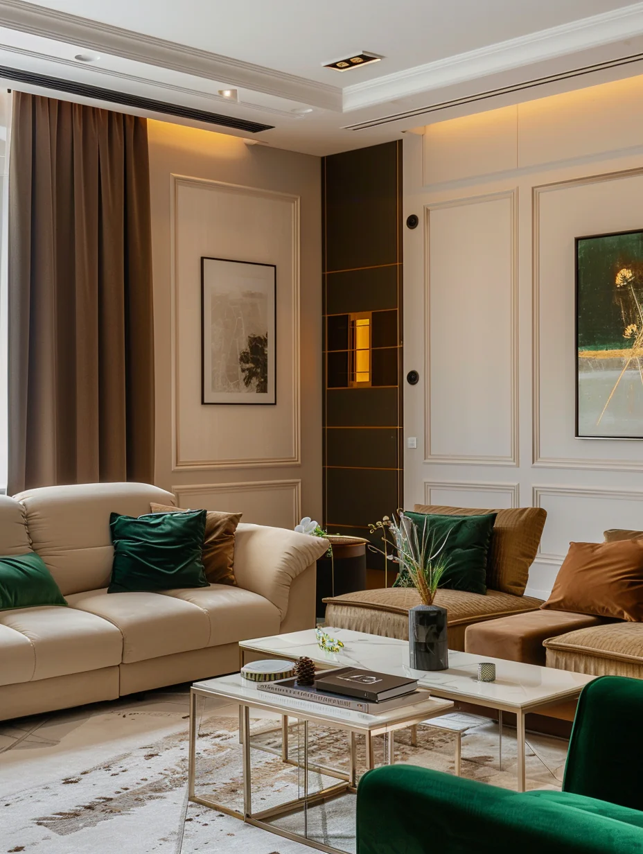 Modern Beige And Green Living Room Interior Design and Decor Ideas
