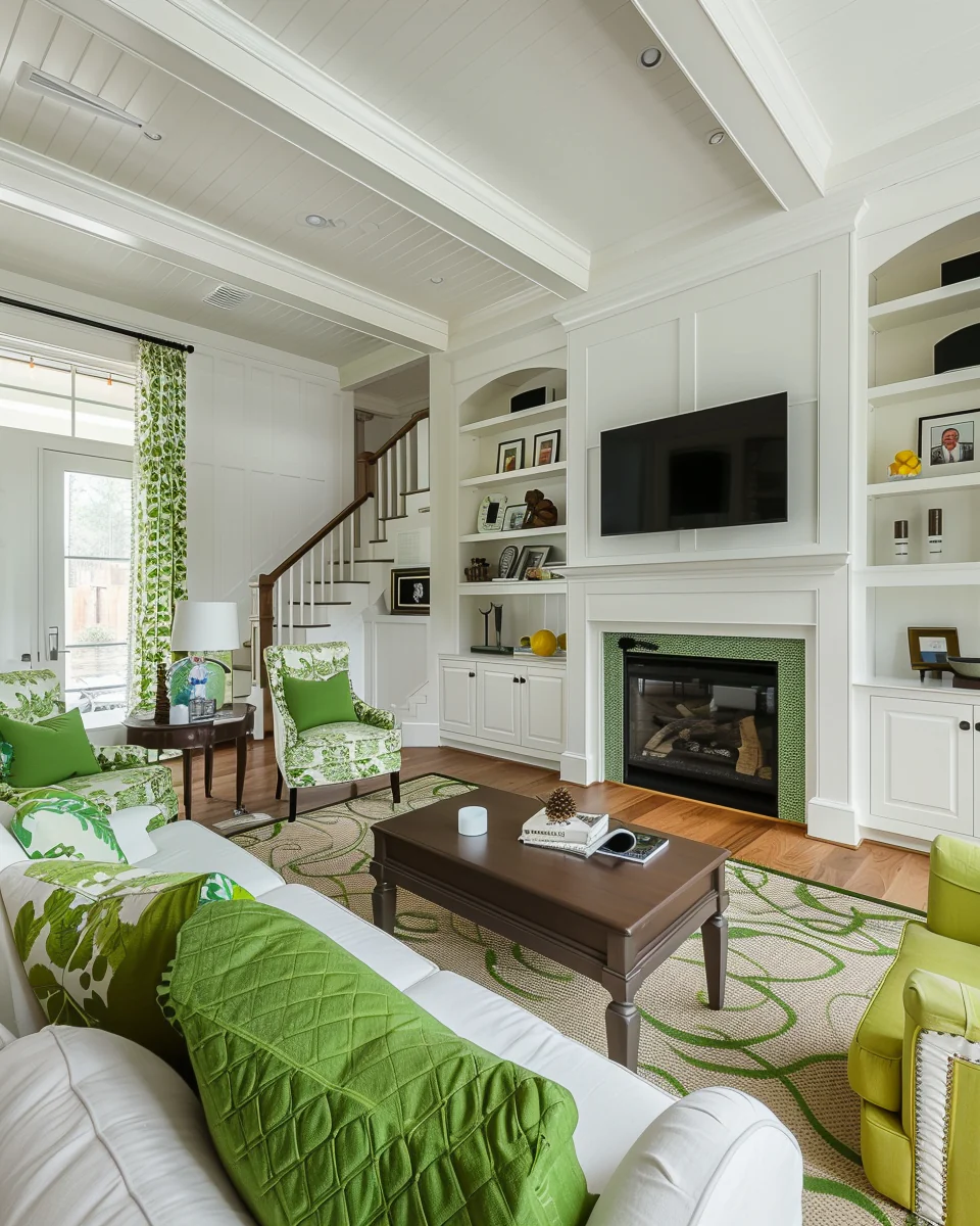 Modern White And Green Living Room Interior Design and Decor Ideas