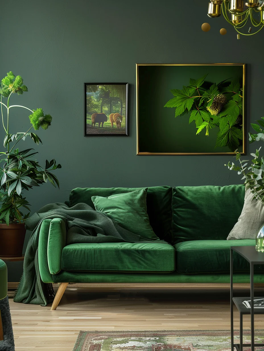Modern Green Velvet Couch For Green Living Room Interior Design and Decor Ideas