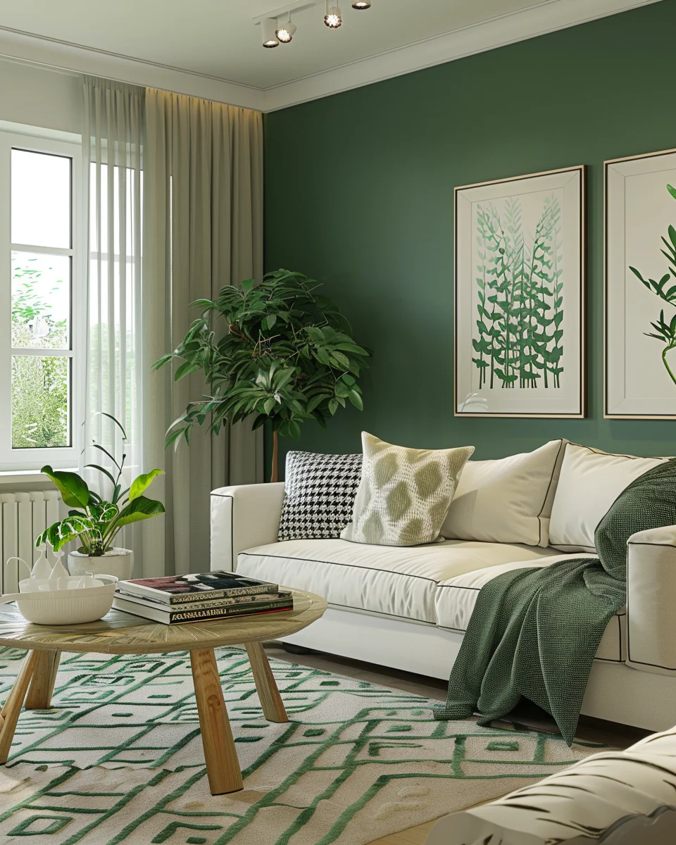 Modern Simple Green Living Room Interior With Center Table Design and Decor Ideas