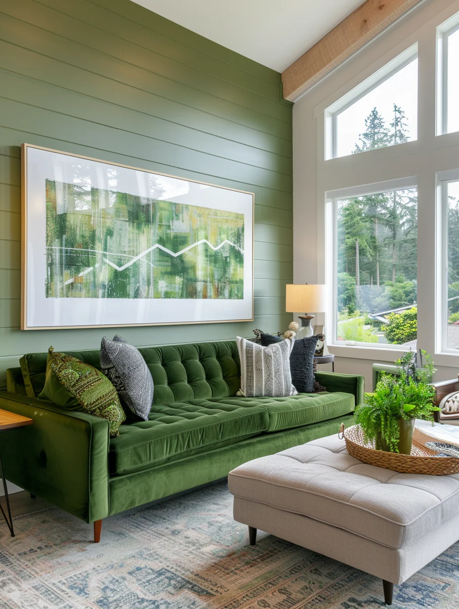 Modern Mid Century Green Living Room Interior Design and Decor Ideas