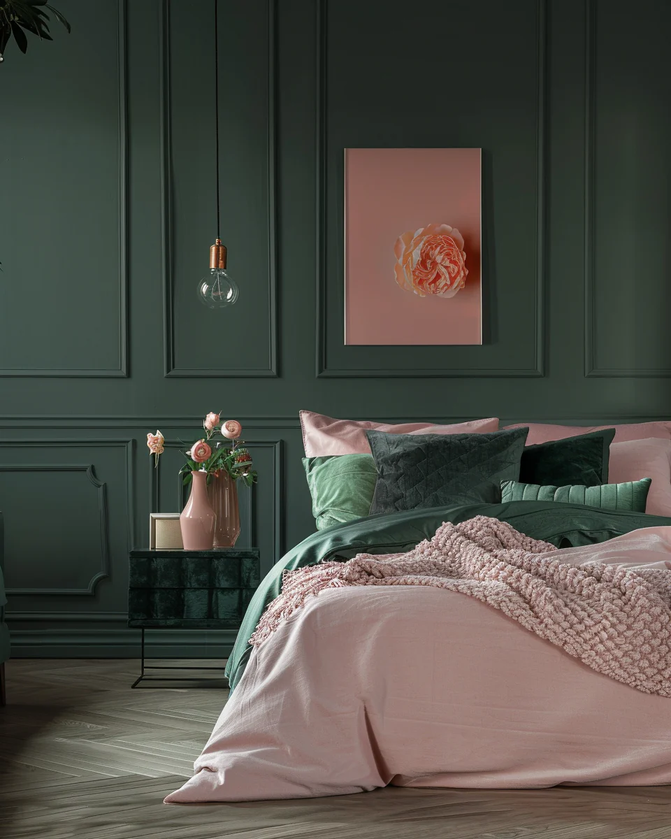 Dark Green And Pink Bedroom Design Ideas