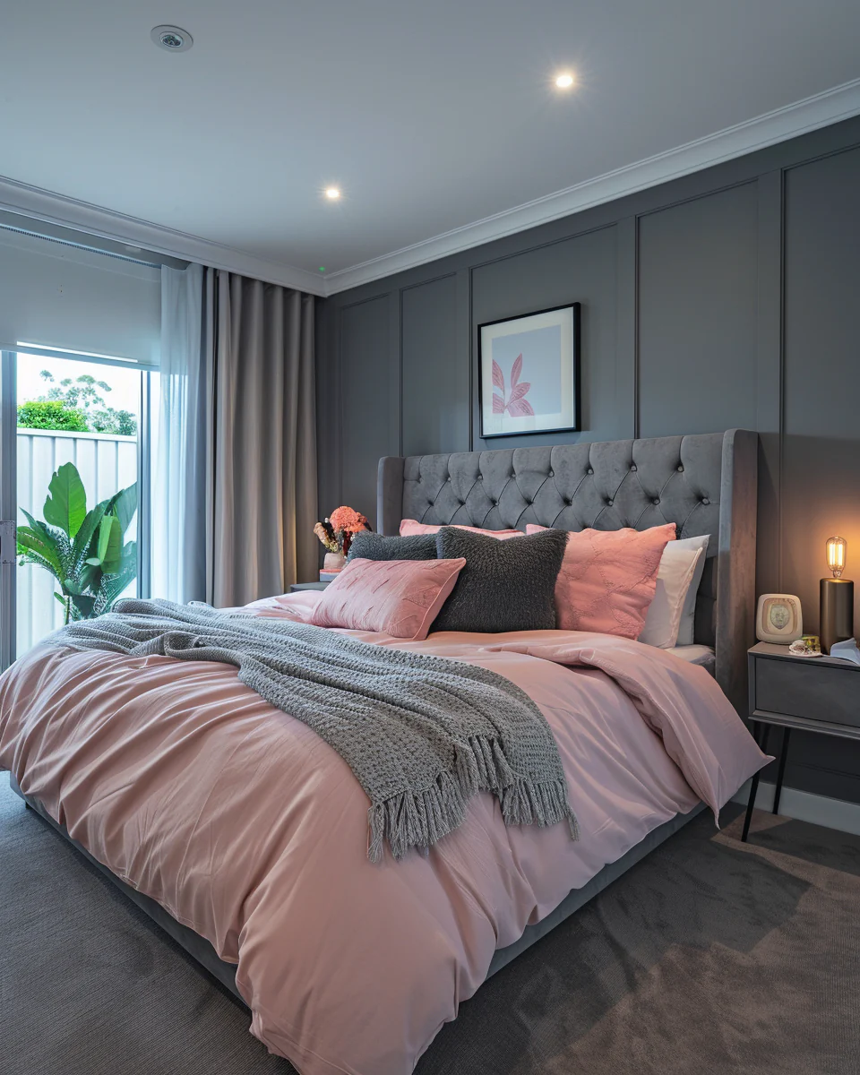 Grey And Pink Bedroom Design Ideas