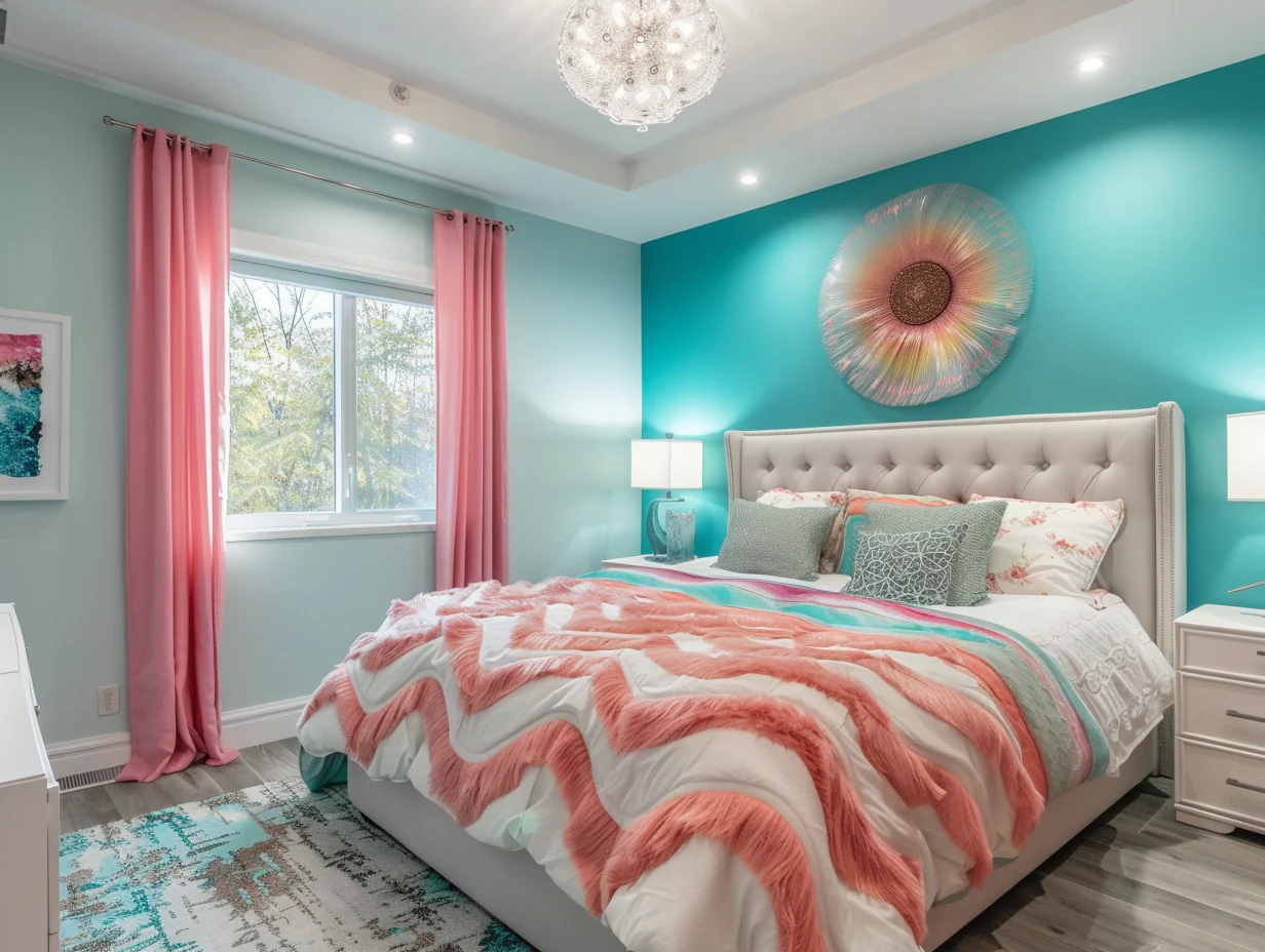 Aqua And Pink Bedroom Design Ideas